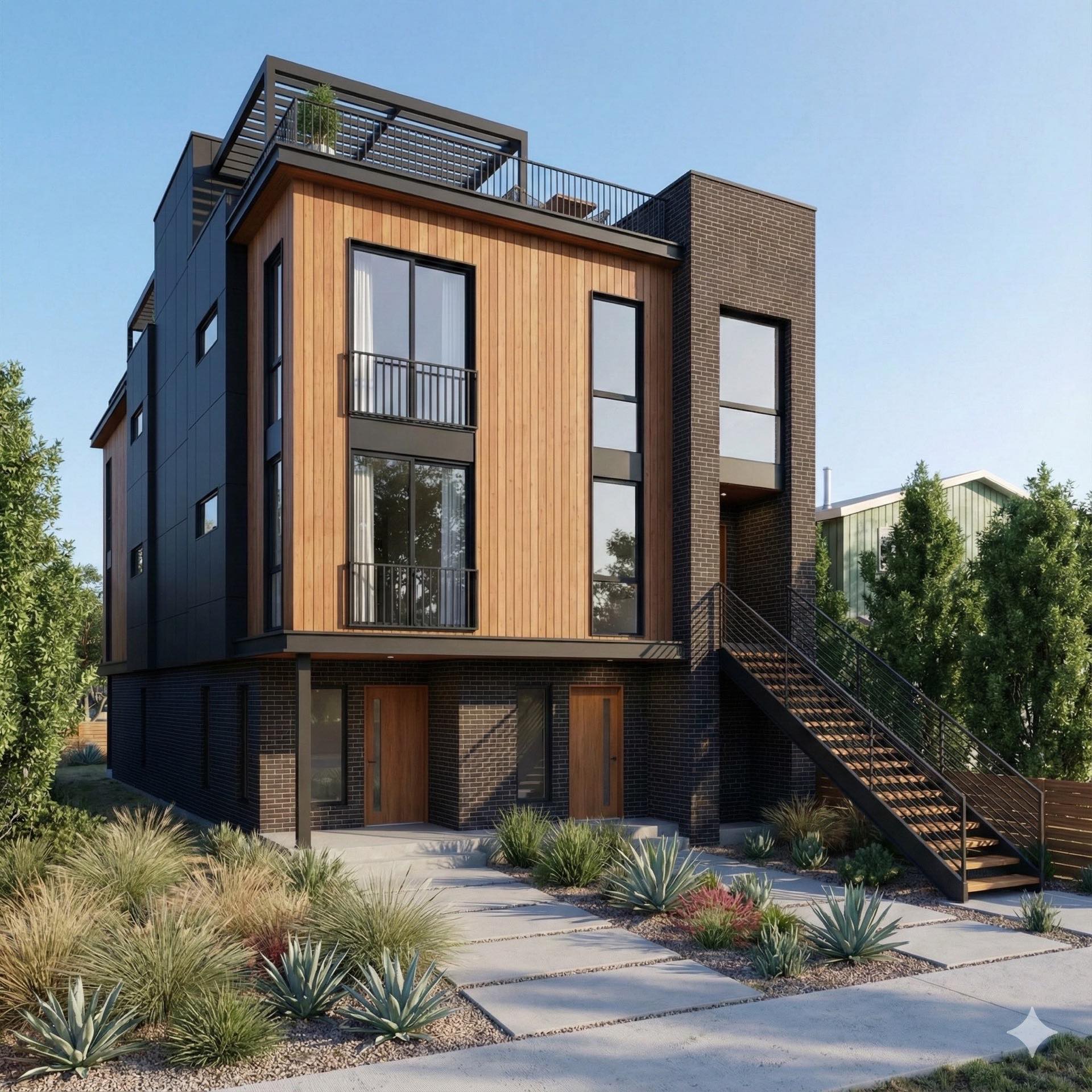 New multiplex homes on a Vancouver street, used as a built-to-rent resource hub visual